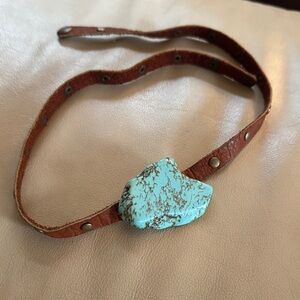 Brown Leather wrap braclet/chocker with Turquoise Stone